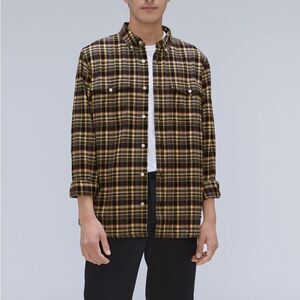 EVERLANE Mens The Brushed Flannel Shirt M Black Beech Plaid Button Down NWT B28